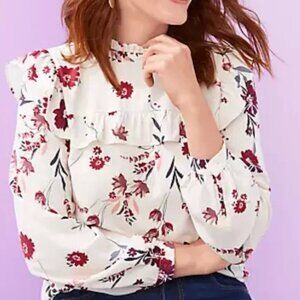 LOFT Floral Ruffle Blouse - White and Red